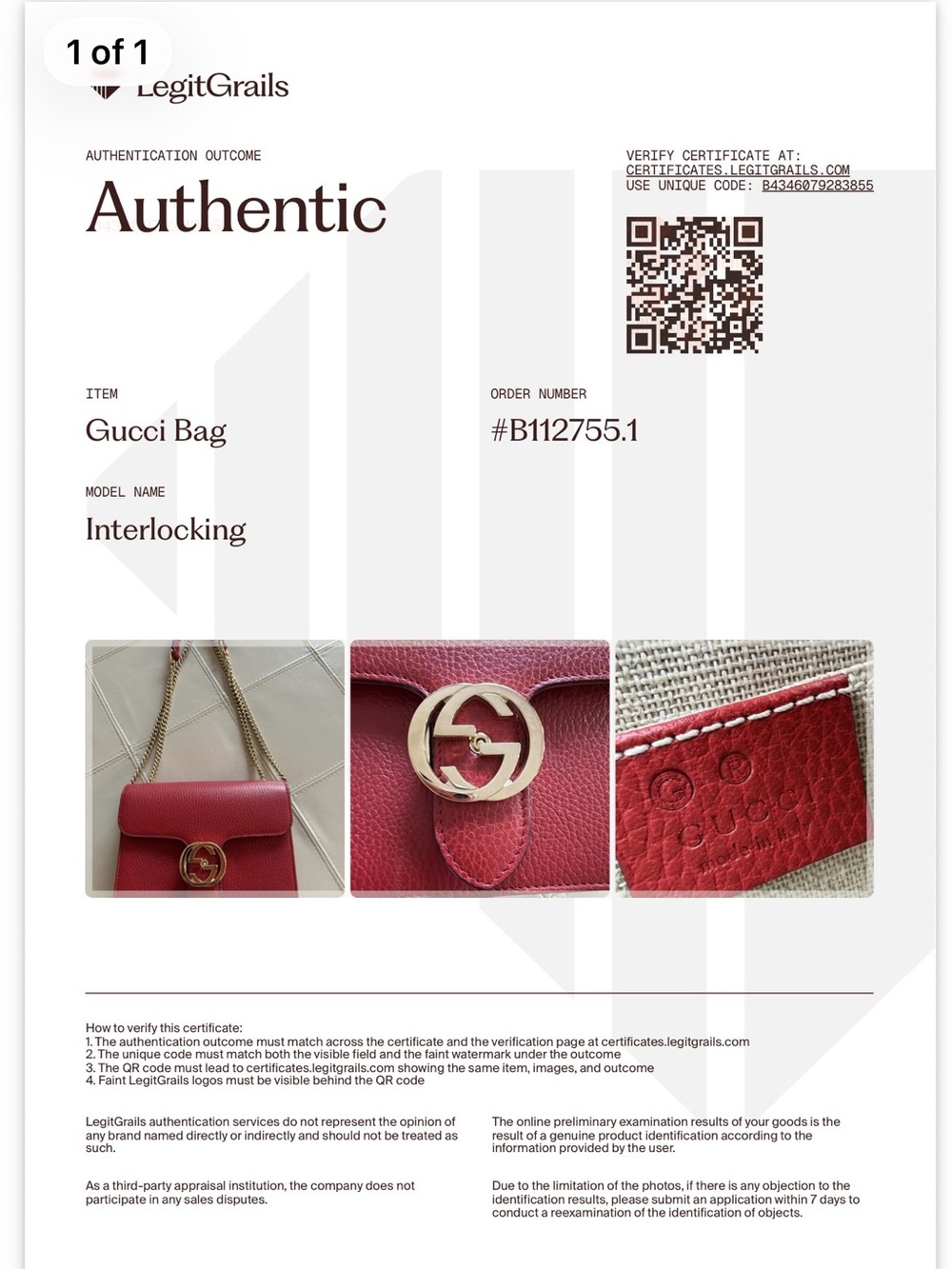 GUCCI Red Calfskin Interlocking Bag w/ Authentication Certificate Small - Picture 2 of 8